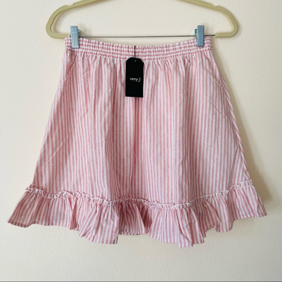 NWT Very J Striped Pink White Elastic Waist 100% Cotton Spring Ruffled Skirt - Picture 5 of 9